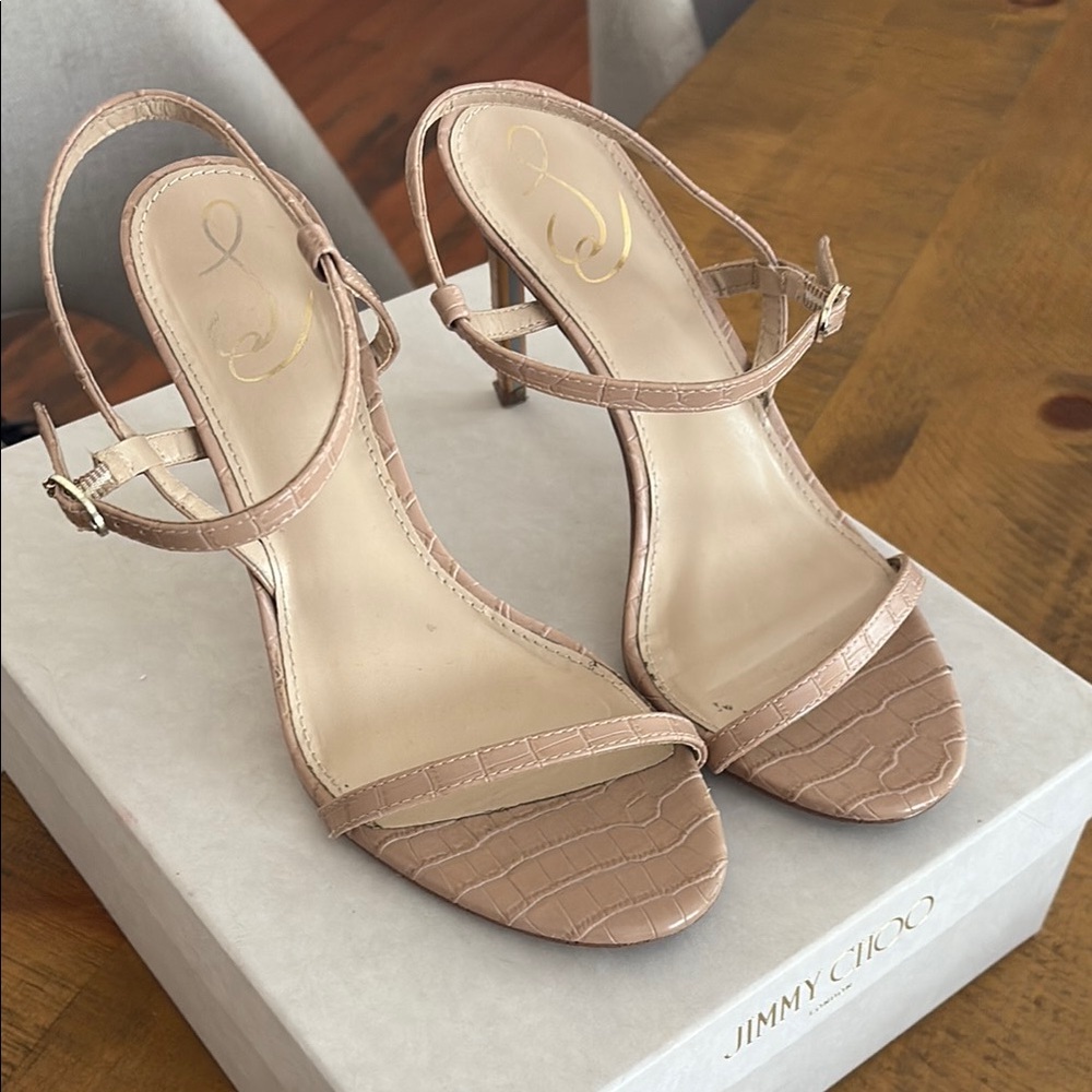 Sam Edelman Tan Heels Ankle Strap Open Toe